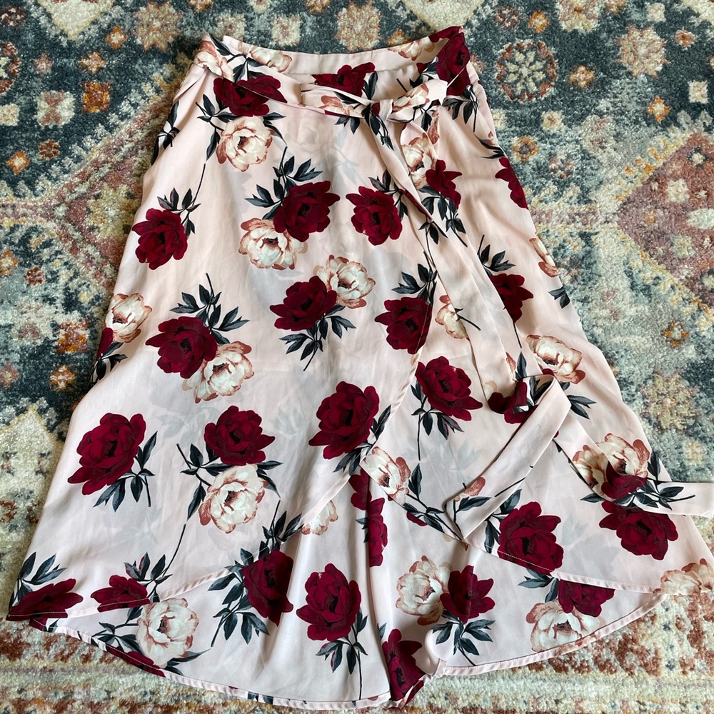 High-low floral wrap skirt